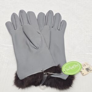 Vintage Van Raalte Real Rabbit Fur and Faux Leather Gray Womens Gloves XS/S NWT